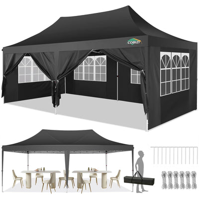 COBIZI 10'x20' Pop Up Canopy Tent with 6 Sidewalls & Carry Bag, 3 Adjustable Heights AMA5813