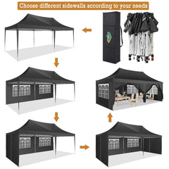 COBIZI 10x20 Pop Up Canopy Tent with 6 Sidewalls, Wedding Party Tent Outdoor Canopy UV50+ Waterproof Canopy Tent Event Shelter, 3 Adjustable Heights, with Carry Bag, Black