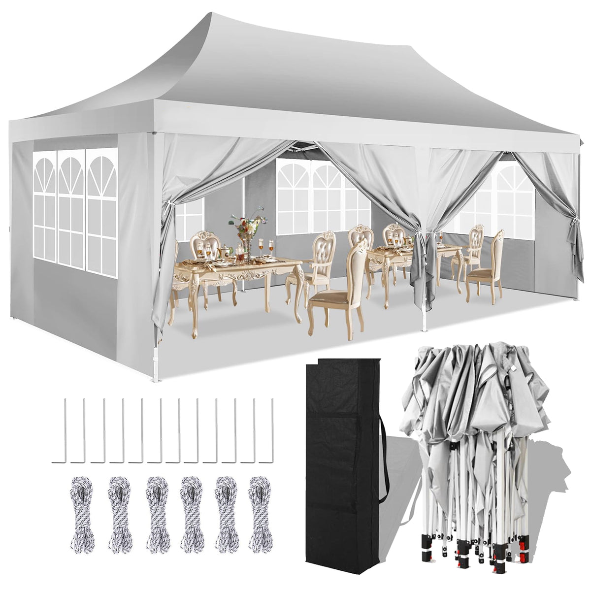 YUEBO Pop Up Canopy 10x20ft Canopy Tent Folding Protable Easy up Sun Shade UV Blocking Waterproof Outdoor Tent Sun Shade Wedding Instant Better Air Circulation Outdoor Gazebo White