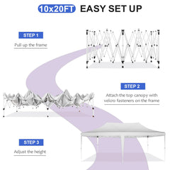 YUEBO Pop Up Canopy 10x20ft Canopy Tent Folding Protable Easy up Sun Shade UV Blocking Waterproof Outdoor Tent Sun Shade Wedding Instant Better Air Circulation Outdoor Gazebo White
