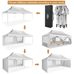 COBIZI 10'x20' Pop Up Canopy Tent with 6 Sidewalls, Wedding Party Tent Outdoor Canopy UV50+ Waterproof Canopy Tent Event Shelter, 3 Adjustable Heights, with Carry Bag, White
