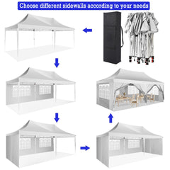 YUEBO Pop Up Canopy 10x20ft Canopy Tent Folding Protable Easy up Sun Shade UV Blocking Waterproof Outdoor Tent Sun Shade Wedding Instant Better Air Circulation Outdoor Gazebo White