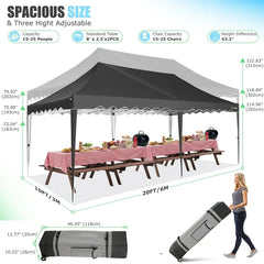YUEBO Canopy 10' x 20' Pop Up Canopy Tent Heavy Duty Waterproof Adjustable Commercial Instant Canopy Outdoor Party Canopy Parties,Wedding,Outside Patio,Event,Backyard,Black