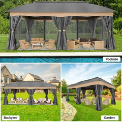 COBIZI Heavy Duty 12'x20' Metal Patio Gazebo Outdoor Gazebo Canopy Tent with 6 Mosquito Netting and Curtains Gazebos Shelter 100% Waterproof with Double Roof for Party, Backyard, Deck, Garden, Gray