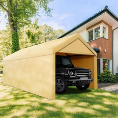 YUEBO Carport, 10'x 20' Heavy Duty Carport with Roll-up Ventilated Windows, Portable Garage with Removable Sidewalls & Doors for Car, Truck, Boat, Car Canopy with All-Season Tarp, Yellow