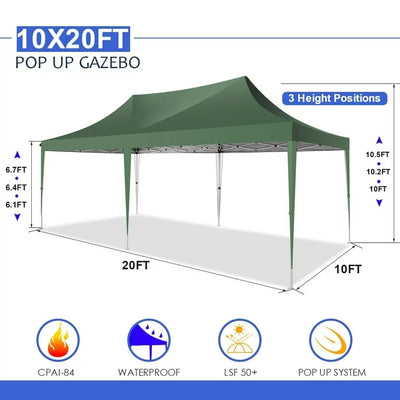 YUEBO 10'x20' Ez Pop Up Canopy Tent Commercial Instant Canopies with 6 Removable Side Walls Portable & Carrying Bag for Patio Picnic Carport Party Wedding, Blue Navy