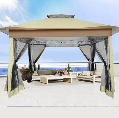 HOTEEL 12x12 Outdoor Pop-up Gazebo Canopy with Mosquito Netting 2-Tiered Vented Top 3 Adjustable Height for Backyard, Garden, Lawn,Light Grey