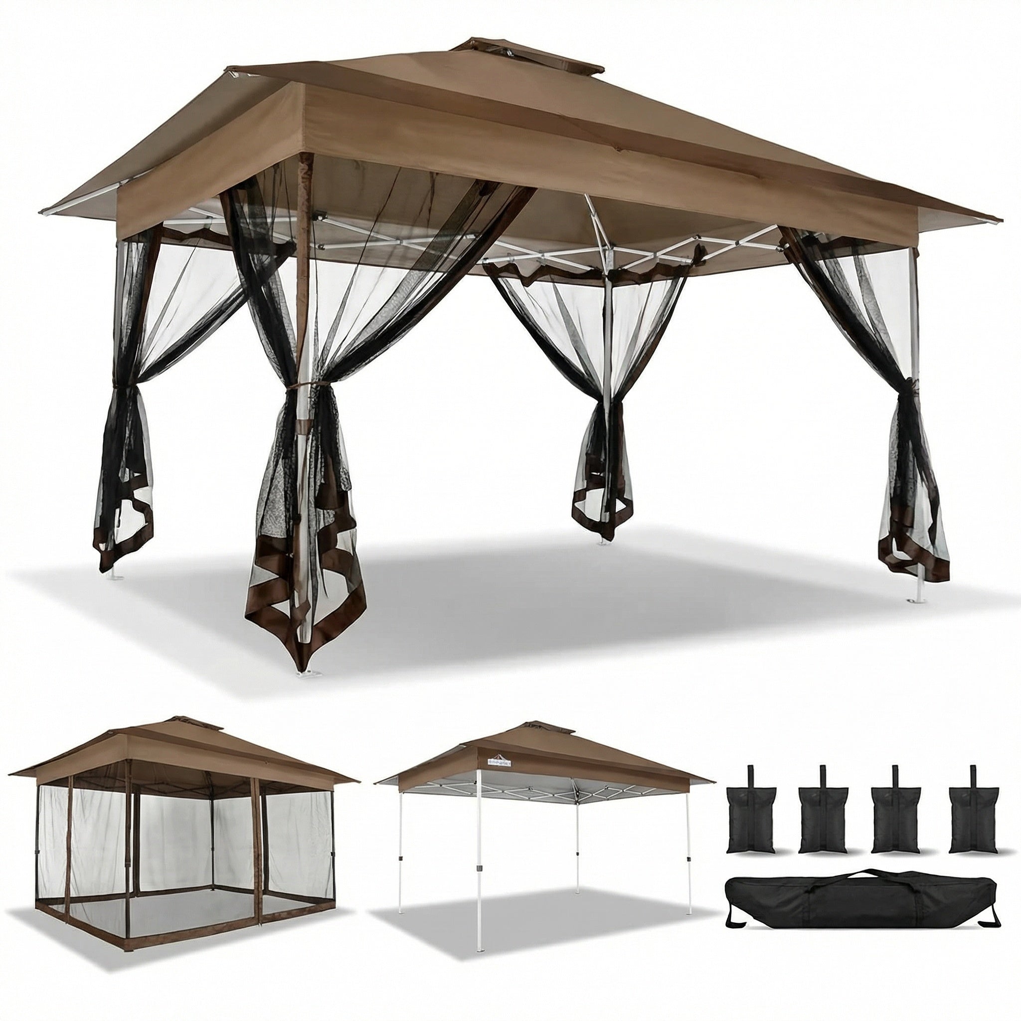 COBIZI 10¡®x15¡¯ Pop-Up Gazebo - Outdoor pop-up sunshade canopy tent, patio gazebo, shade canopy - Mesh tent with portable storage bag, suitable for camping, garden, terrace, backyard