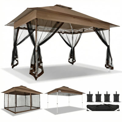 COBIZI 10¡®x15¡¯ Pop-Up Gazebo - Outdoor pop-up sunshade canopy tent, patio gazebo, shade canopy - Mesh tent with portable storage bag, suitable for camping, garden, terrace, backyard