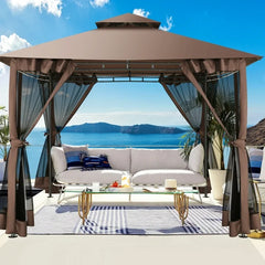 COBIZI 10'x10'Canopy with Mosquito Netting,Shade Tent for Party, Outdoor Activities, Backyard, Patio Lawn & Garden,Brown