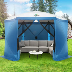 HOTEEL 12x12ft Pop Up Canopy Gazebo, Outdoor Canopy Tent Screen House with 6 sidewalls and Netting for Camping, Waterproof, UV Resistant, Ez Set-up Party Tent with Carrying Bag and Ground Stakes,Blue