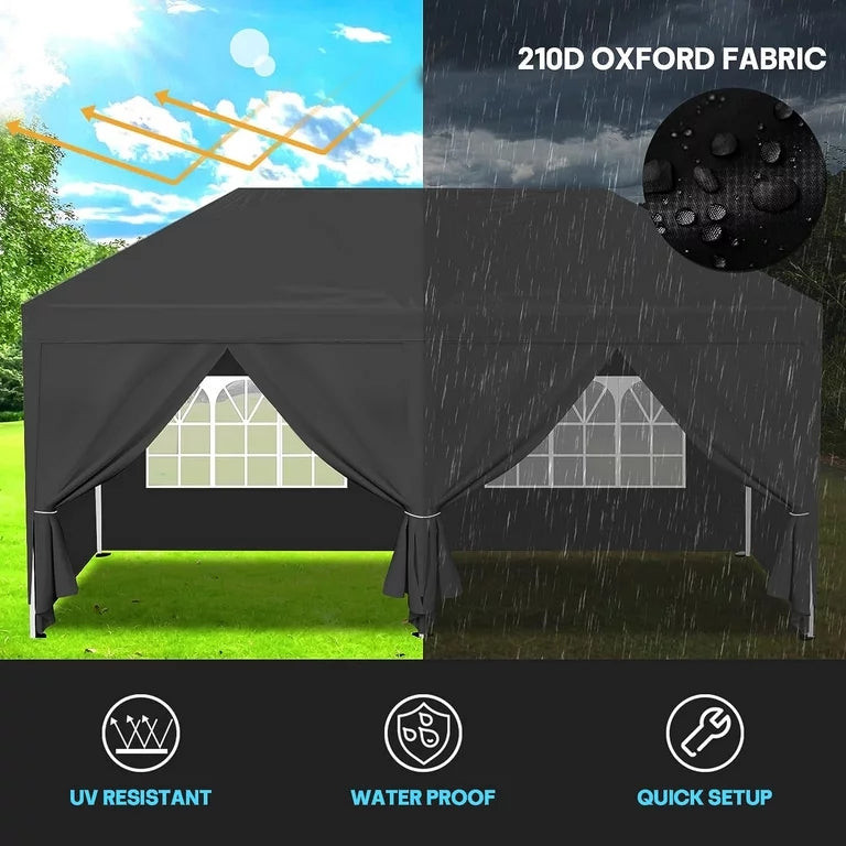 YUEBO Canopy 10' x 20' Pop Up Canopy Tent Heavy Duty Waterproof Adjustable Commercial Instant Canopy Outdoor Party Canopy Parties,Wedding,Outside Patio,Event,Backyard,Black