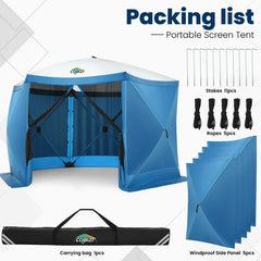 HOTEEL 12x12ft Pop Up Canopy Gazebo, Outdoor Canopy Tent Screen House with 6 sidewalls and Netting for Camping, Waterproof, UV Resistant, Ez Set-up Party Tent with Carrying Bag and Ground Stakes,Blue