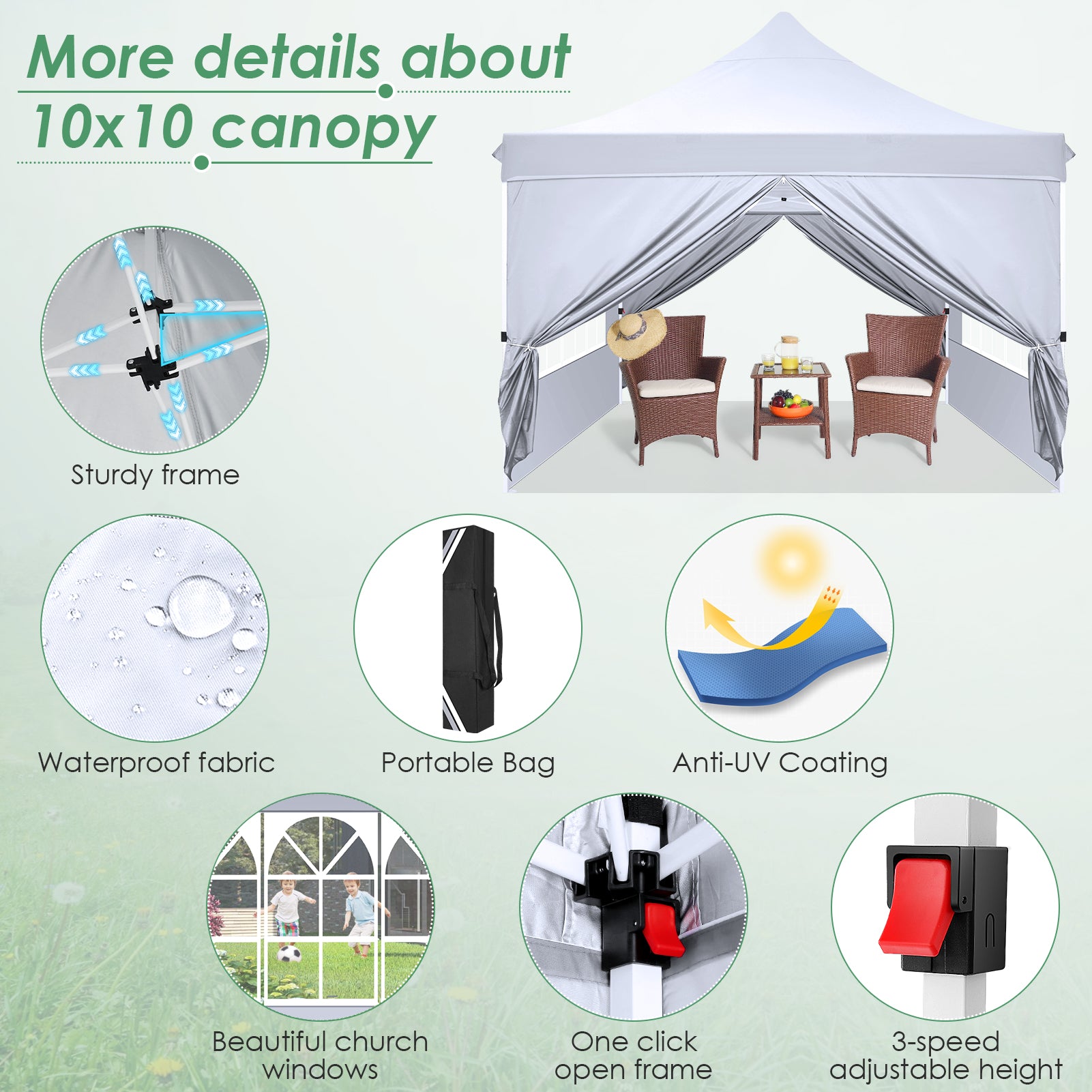 Hoteel 10x10 Pop Up Canopy Tent with 3 Sidewalls, Outdoor Canopy Tent Waterproof Pop Up Backyard Canopy Portable Party Commercial Instant Canopy Shelter Tent Gazebo for Wedding Camping, White