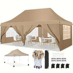 COBIZI 10'x20' Pop up Canopy Tent with 6 Removable Sidewalls, Instant Outdoor Canopy Shelter with Upgrade Raised Roof and Carry Bag
