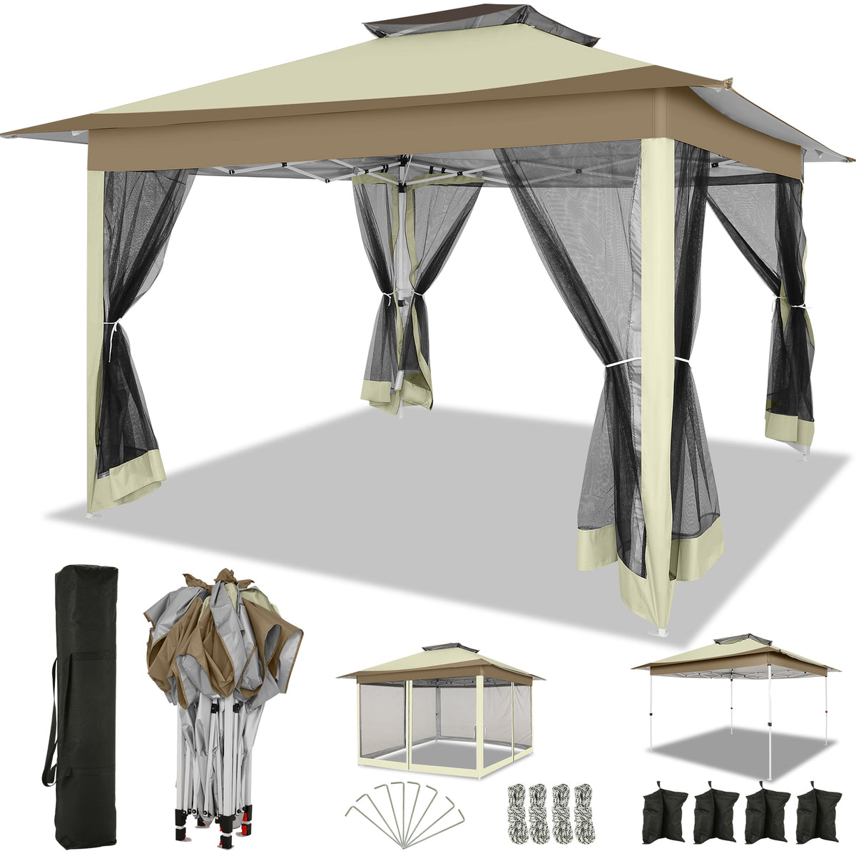 [In-Stock] COBIZI 12'x12' Pop Up Gazebo Canopy with Mosquito Netting 3 Adjustable Height AMA5920