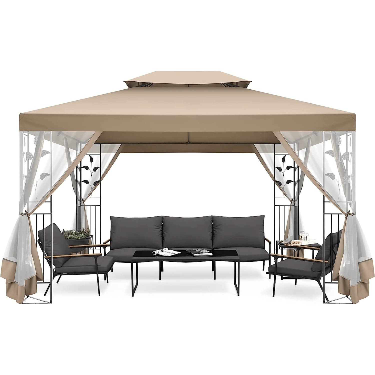 COBIZI 10x13 Outdoor Gazebo with Leaf Screen Steel Frame and Mosquito Netting - COBIZI