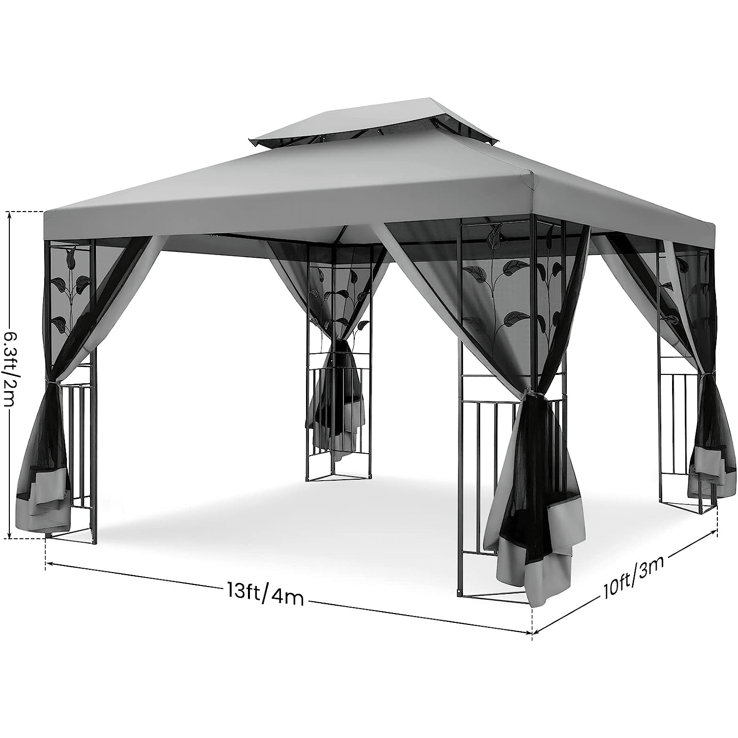 COBIZI 10x13 Outdoor Gazebo with Leaf Screen Steel Frame and Mosquito Netting - COBIZI
