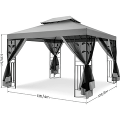COBIZI 10x13 Outdoor Gazebo with Leaf Screen Steel Frame and Mosquito Netting - COBIZI
