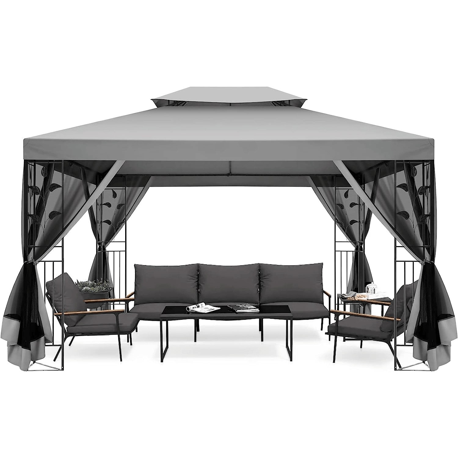 COBIZI 10x13 Outdoor Gazebo with Leaf Screen Steel Frame and Mosquito Netting - COBIZI