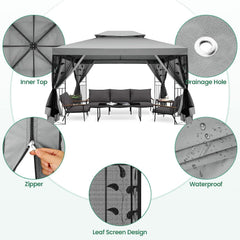 COBIZI 10x13 Outdoor Gazebo with Leaf Screen Steel Frame and Mosquito Netting - COBIZI