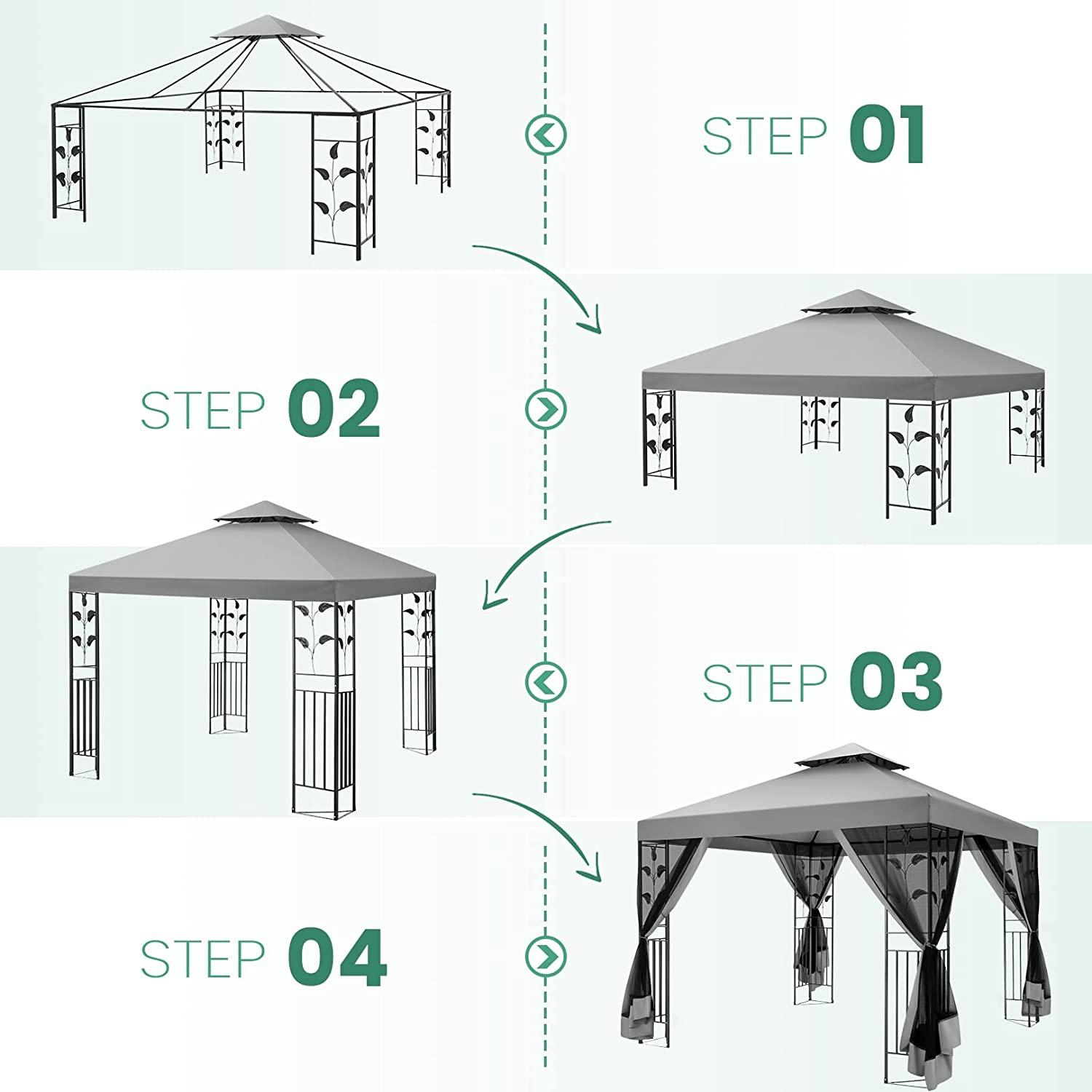 COBIZI 10x13 Outdoor Gazebo with Leaf Screen Steel Frame and Mosquito Netting - COBIZI