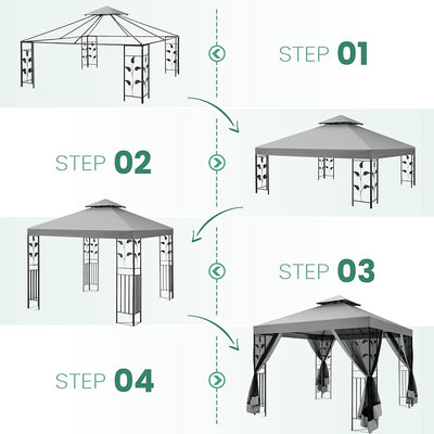 COBIZI 10x13 Outdoor Gazebo with Leaf Screen Steel Frame and Mosquito Netting - COBIZI