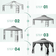 COBIZI 10x13 Outdoor Gazebo with Leaf Screen Steel Frame and Mosquito Netting - COBIZI