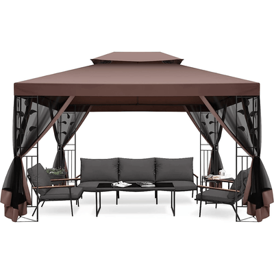 COBIZI 10x13 Outdoor Gazebo with Leaf Screen Steel Frame and Mosquito Netting - COBIZI