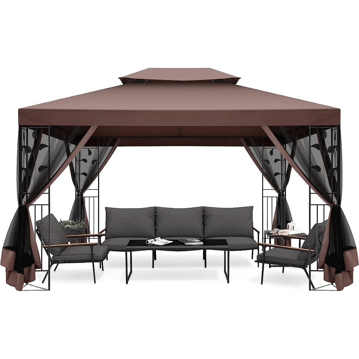 COBIZI 10x13 Outdoor Gazebo with Leaf Screen Steel Frame and Mosquito Netting - COBIZI