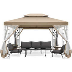 COBIZI 10x13 Outdoor Gazebo with Leaf Screen Steel Frame and Mosquito Netting - COBIZI