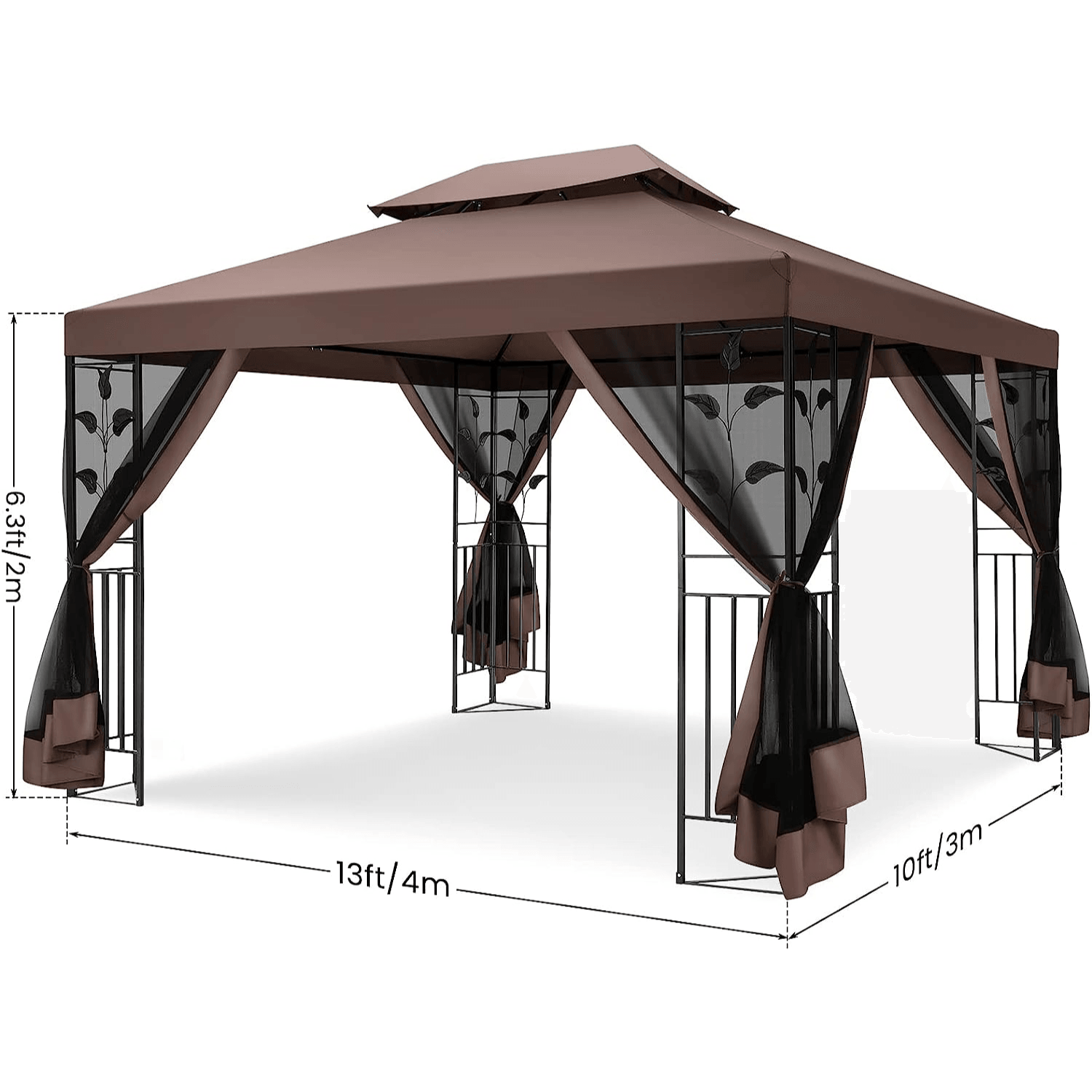 COBIZI 10x13 Outdoor Gazebo with Leaf Screen Steel Frame and Mosquito Netting - COBIZI