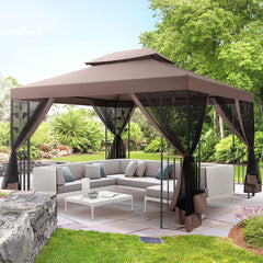 COBIZI 10x13 Outdoor Gazebo with Leaf Screen Steel Frame and Mosquito Netting - COBIZI