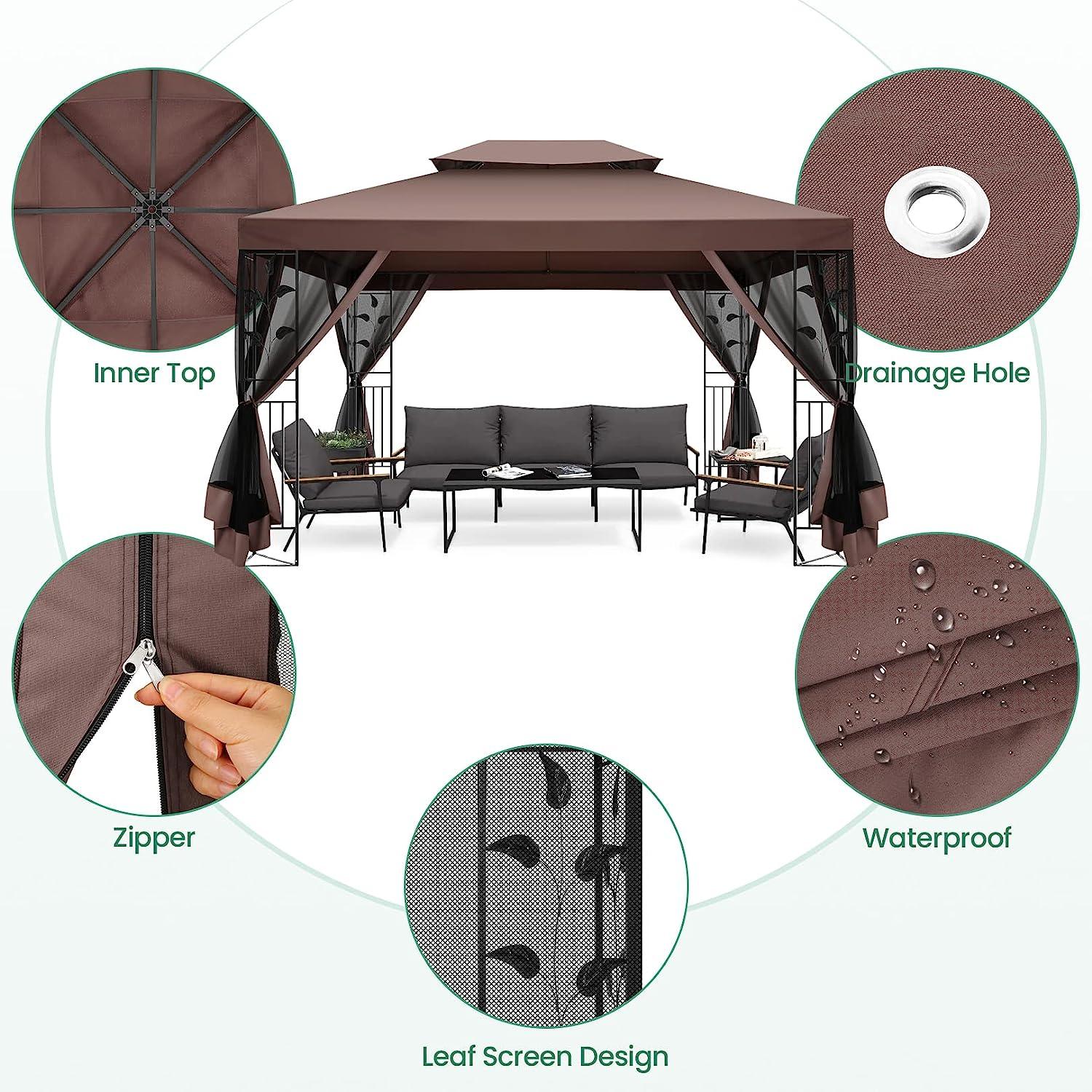 COBIZI 10x13 Outdoor Gazebo with Leaf Screen Steel Frame and Mosquito Netting - COBIZI