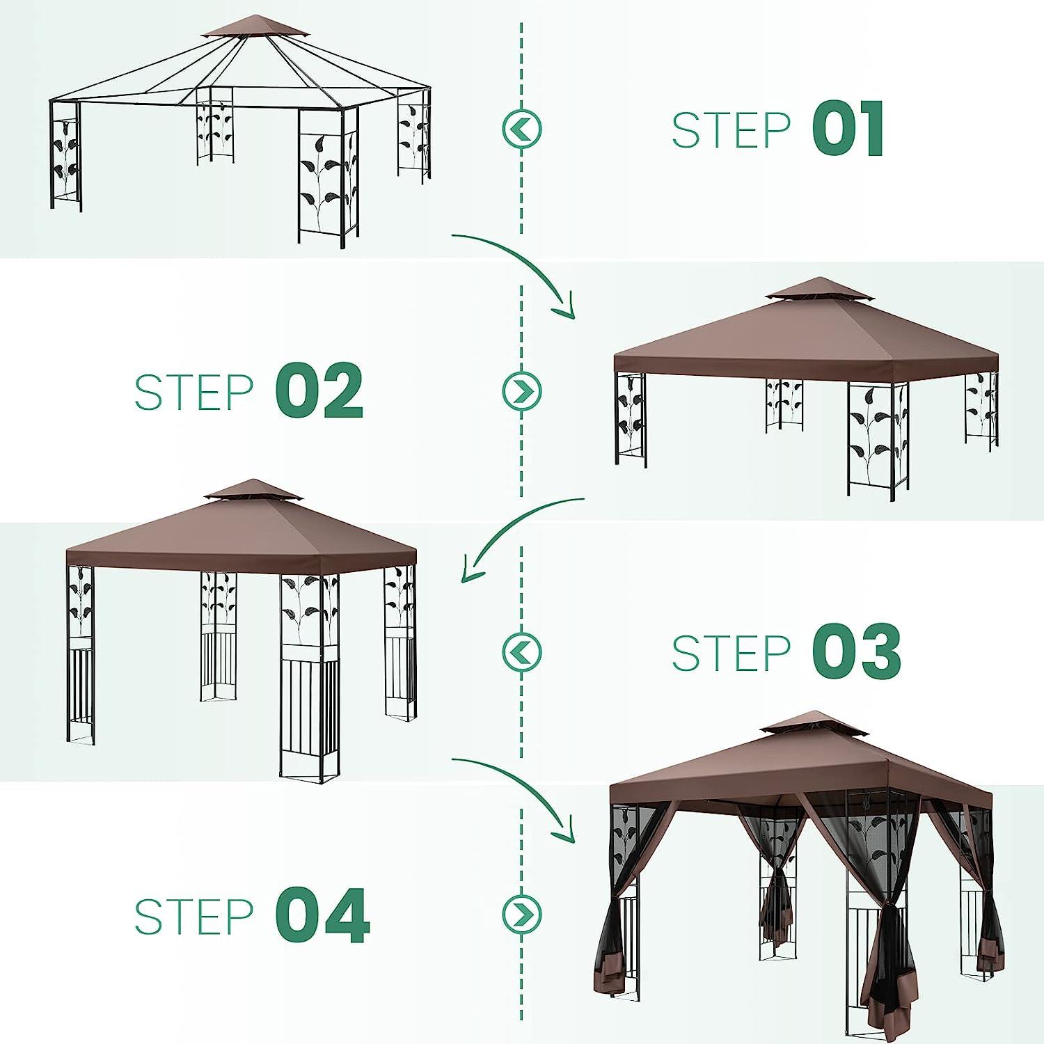 COBIZI 10x13 Outdoor Gazebo with Leaf Screen Steel Frame and Mosquito Netting - COBIZI