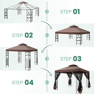 COBIZI 10x13 Outdoor Gazebo with Leaf Screen Steel Frame and Mosquito Netting - COBIZI