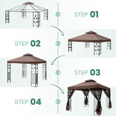 COBIZI 10x13 Outdoor Gazebo with Leaf Screen Steel Frame and Mosquito Netting - COBIZI
