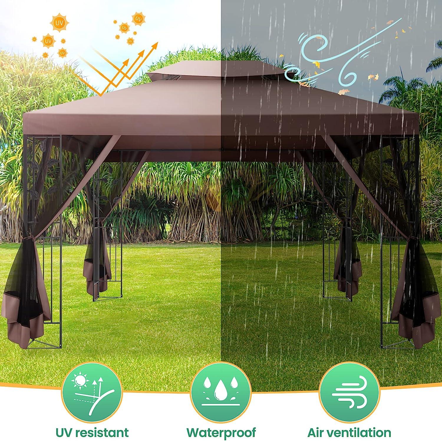 COBIZI 10x13 Outdoor Gazebo with Leaf Screen Steel Frame and Mosquito Netting - COBIZI