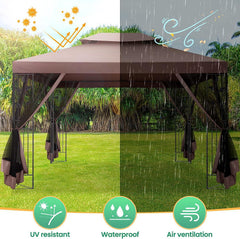 COBIZI 10x13 Outdoor Gazebo with Leaf Screen Steel Frame and Mosquito Netting - COBIZI