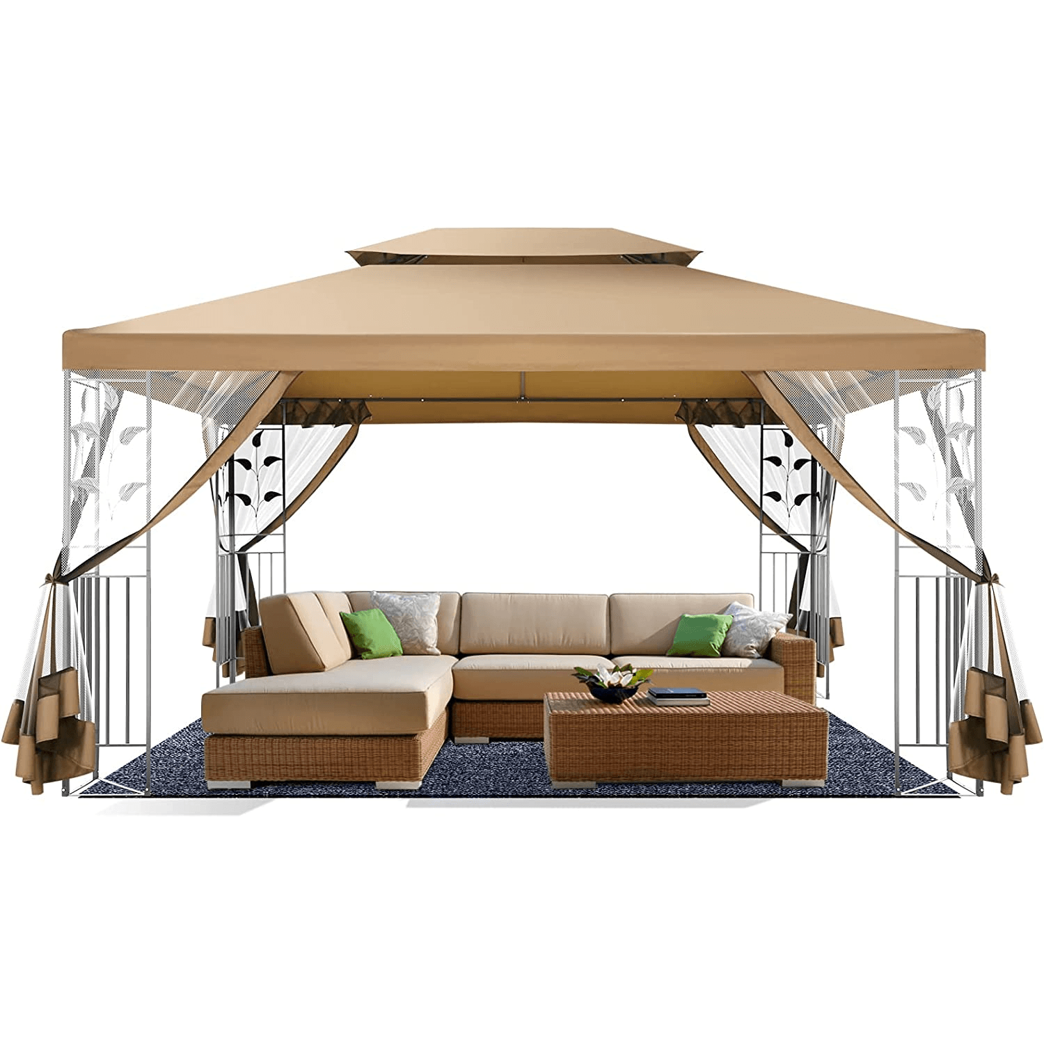 COBIZI 10x13 Outdoor Gazebo with Leaf Screen Steel Frame and Mosquito Netting - COBIZI