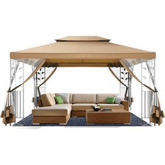 COBIZI 10x13 Outdoor Gazebo with Leaf Screen Steel Frame and Mosquito Netting - COBIZI
