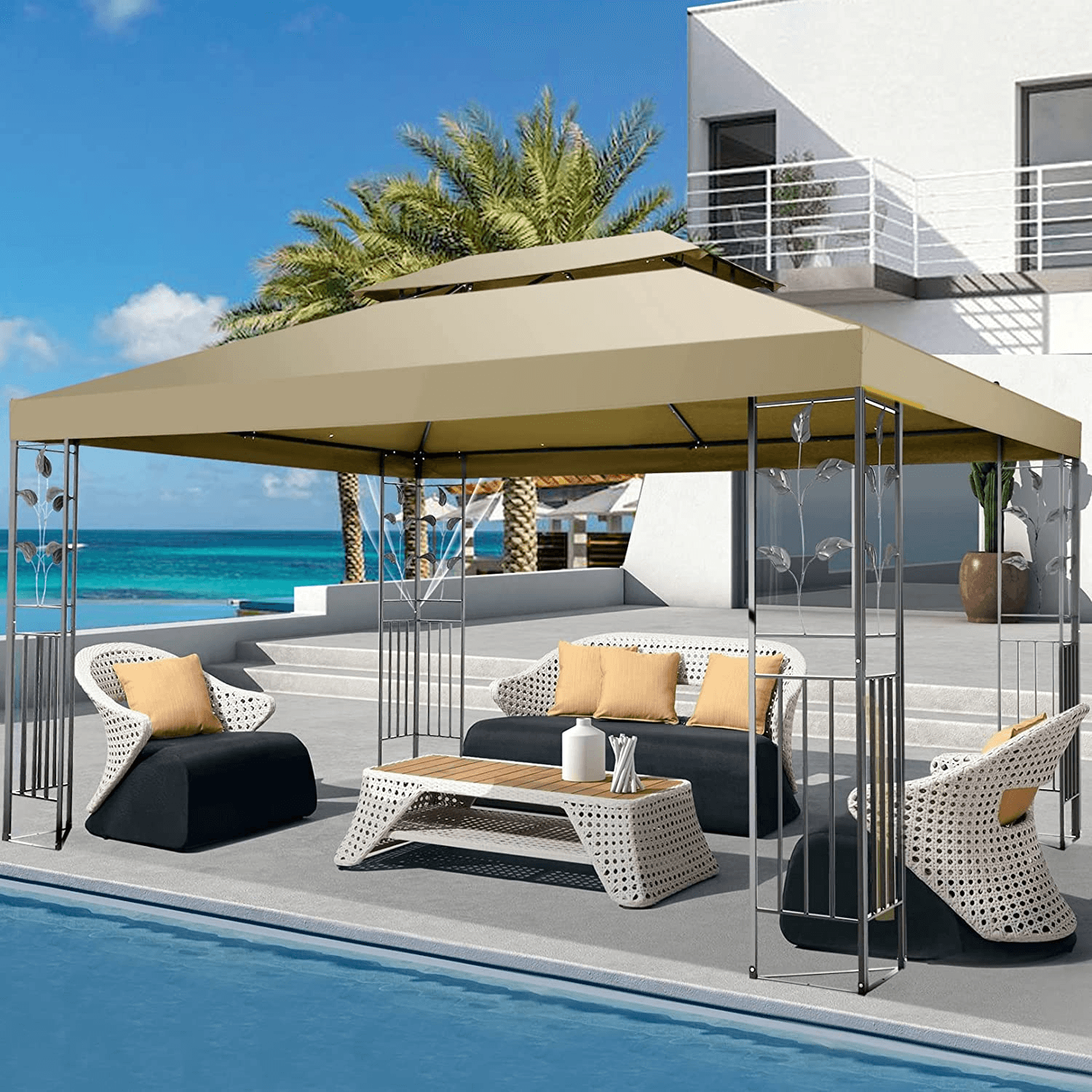 COBIZI 10x13 Outdoor Gazebo with Leaf Screen Steel Frame and Mosquito Netting - COBIZI