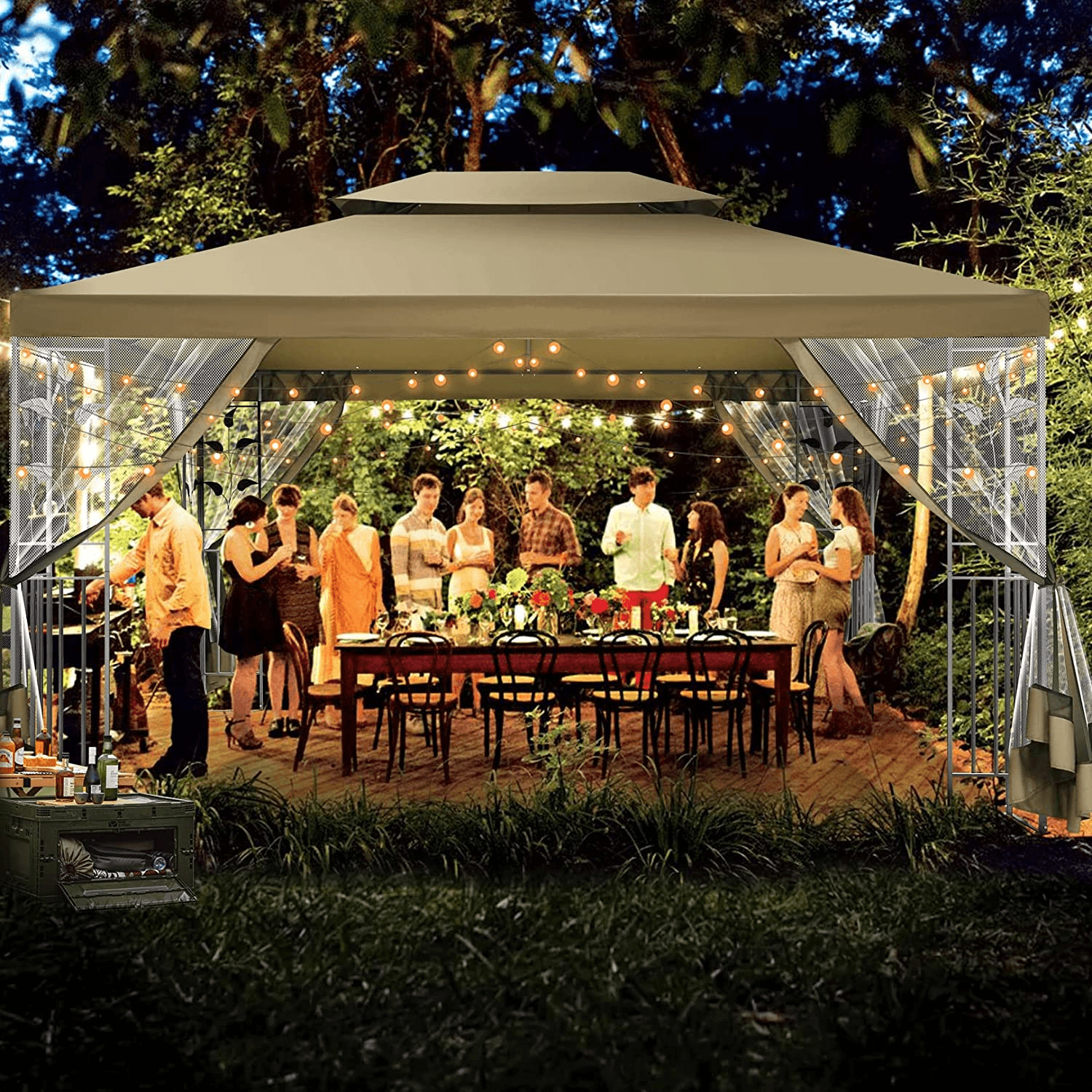 COBIZI 10x13 Outdoor Gazebo with Leaf Screen Steel Frame and Mosquito Netting - COBIZI