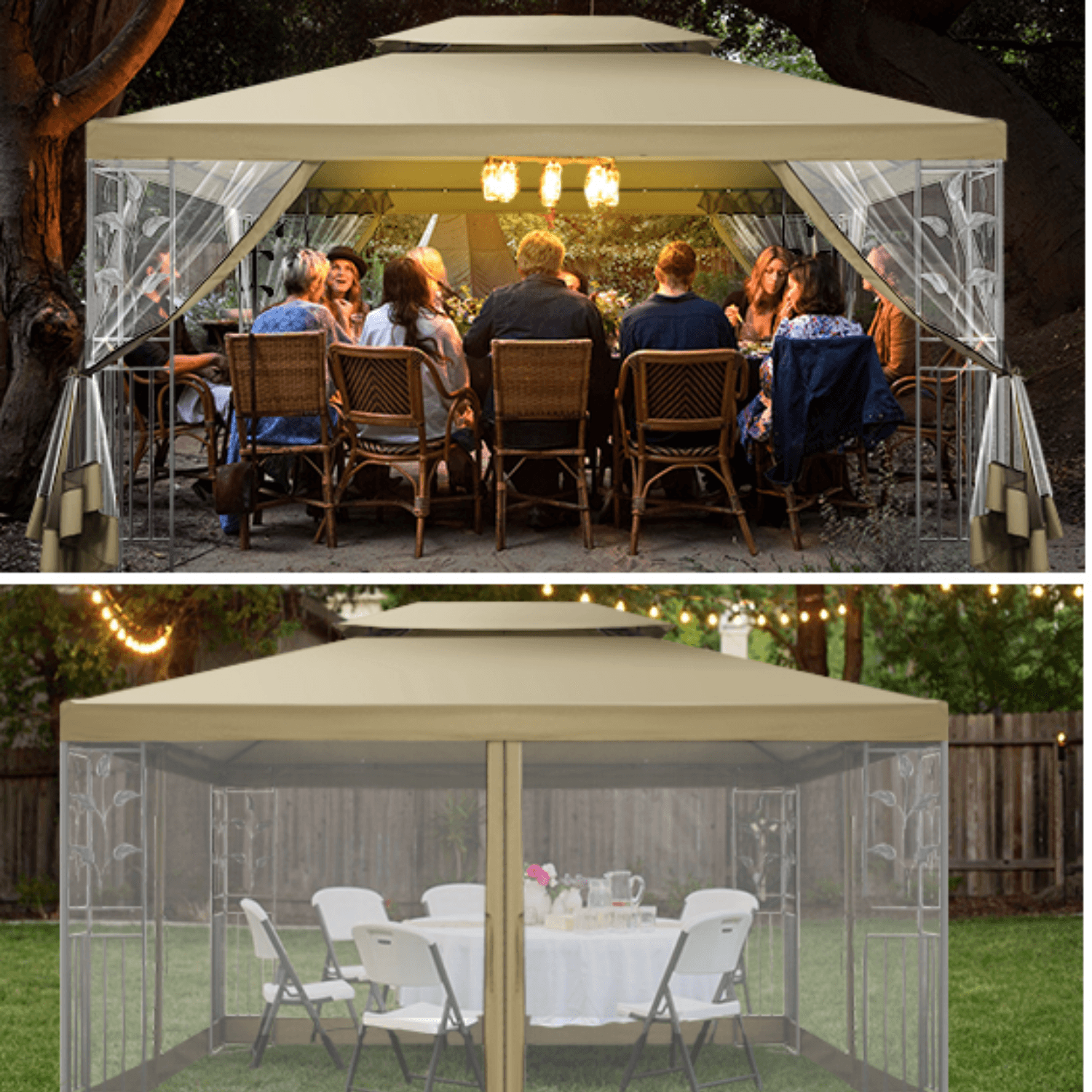 COBIZI 10x13 Outdoor Gazebo with Leaf Screen Steel Frame and Mosquito Netting - COBIZI