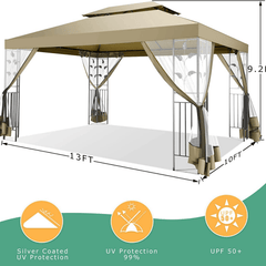 COBIZI 10x13 Outdoor Gazebo with Leaf Screen Steel Frame and Mosquito Netting - COBIZI