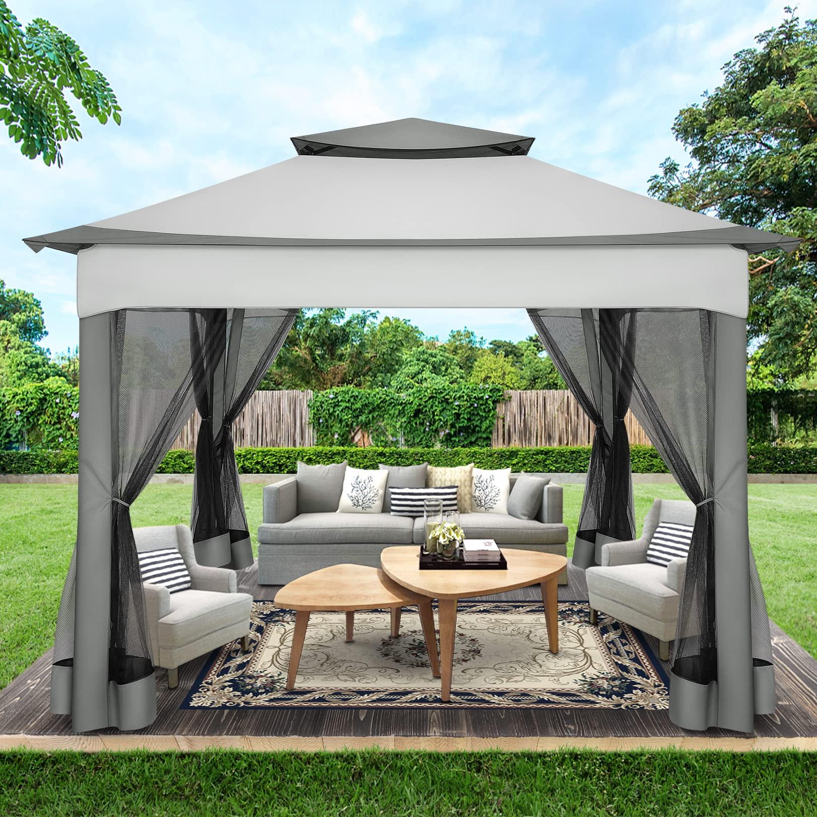 COBIZI Double Top Gazebo Waterproof Canopy 10'x10' with Gauze Sidewall - COBIZI