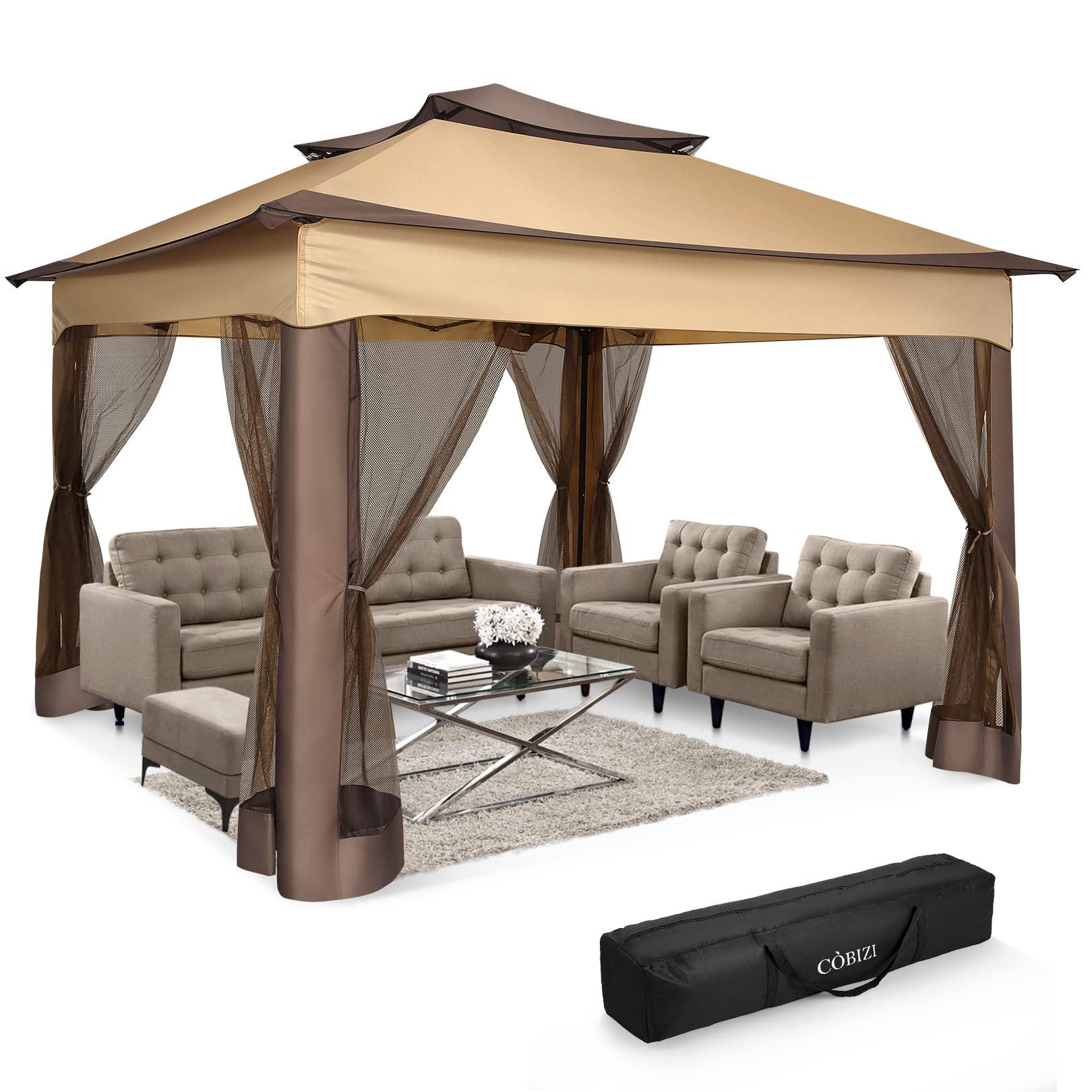 COBIZI Double Top Gazebo Waterproof Canopy 10'x10' with Gauze Sidewall - COBIZI