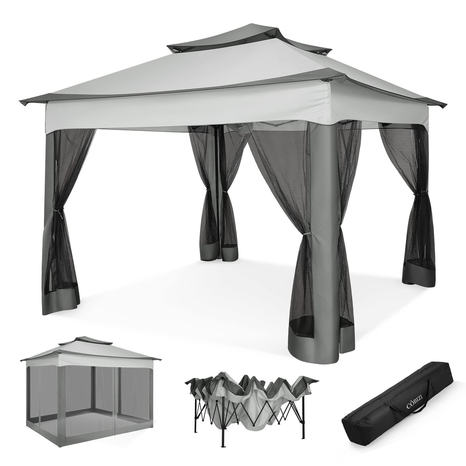 COBIZI Double Top Gazebo Waterproof Canopy 10'x10' with Gauze Sidewall - COBIZI