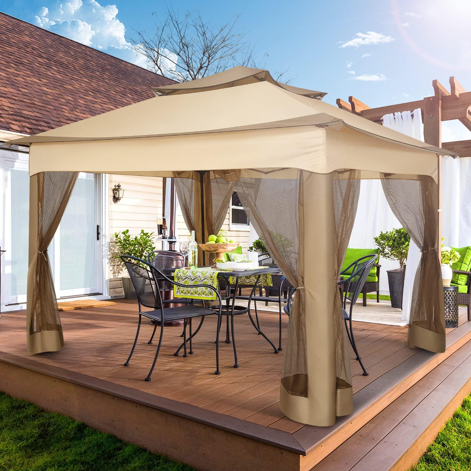COBIZI Double Top Gazebo Waterproof Canopy 10'x10' with Gauze Sidewall - COBIZI
