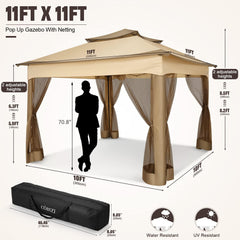 COBIZI Double Top Gazebo Waterproof Canopy 10'x10' with Gauze Sidewall - COBIZI